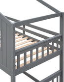 Gray Twin Over Twin House Bunk Bed With Roof For Kids