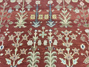 Indian Rug 10x14, Wool Hand Knotted Flatweave Carpet, Tree of Life, Red and Green