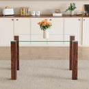 Transparent Tempered Glass Dining Table with Walnut MDF Wood Grain Legs, 49.6x30 Inch