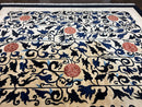 Antique Chinese Peking Rug 10x14, Beige Black, Handmade Wool Art Deco Carpet