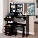 37' Middle Size Left Drawer Desktop Vanity Table + Cushioned Stool, Extra Large Right sliding mirror, Multi Layer High Capacity Storage, Practical Fashionable Dresser, Suitable For Large Space