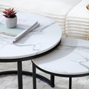 Set 2 Coffee Table Nesting White and gray top Black Frame Circular Round and Marble Pattern Wooden Tables, Living Room Bedroom Apartment Modern Industrial Simple Nightstand