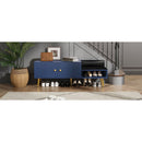 Modern Shoe Storage Bench with Hidden Storage and Upholstered Cushions for Bedside, Living Room and Entryway (Navy)