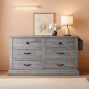 Grey Farmhouse 6 Drawer Dresser 59 Inch Wide With Air Purifier