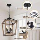 4 Light Farmhouse Chandelier With Rustic Wood Cage Light