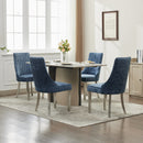 Rayon Cloth Flocking Chenille Dining Chairs Channel Kitchen Dinner Chair Comfy Fabric Upholstered Accent Chair for Dining Room with Silver Brushed Stainless Steel Legs,Set of 2 (Blue), SW1747BL