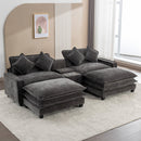 Modern Chenille Upholstered Sectional Sofa with Ottomans, USB Ports, Cup Holders, and Storage in Grey