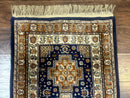 Indo Persian Runner Rug 2.6 x 12.7, Indian Kashmiri Runner for Hallway or Kitchen, Navy Blue, Geometric Medallions, Handmade Wool