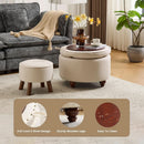 24 Inch Round Khaki Storage Ottoman Removable Top Cover