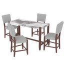 5-Piece Counter Height Dining Set, Faux Marble Bar Table with 4 Upholstered Chairs, Mid-Century Style for Kitchen or Small Spaces