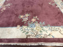 Indo Chinese Art Deco Rug 9x12, Pink and Ivory, Open Filed, Floral, Wool