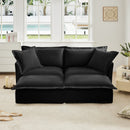 Slipcovered Sofa 2 Seater Sofa    With 2 Ottomans, 2 Seater Sleeper Sofa Bed Home Theater Oversized Sofa For Living Room, Chenille, Black