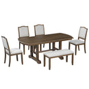 6-Piece Dining Table Set, 60inch to 78inch Extendable Wood Dining Table with Removable Leaf, Kitchen Table Set with 4 Upholstered Side Chair and Bench, Dining Table Set for 6 (Brown)