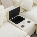 Chenille Upholstered Sectional Sofa with Removable Ottoman, USB Ports, Cup Holders, and Storage, Beige, 111'