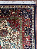 Wonderful Sino Persian Rug 6x10 with Animal Pictorial Motifs, Cream Dark Red Navy Blue, Birds Gazelles, Two Medallions, Top Quality Handmade