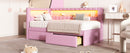 Upholstered Twin Size Platform Bed with USB Ports and LED Belt, With 2 Drawers, Pink