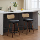Set of 2 Counter Height Bar Stools - 26 inch Rattan Counter Height Stools with Cane Back, Upholstered Seat, Walnut Craftsmanship, Swivel Counter Stools for Island/Kitchen/Counter/Bar (Walnut Black)