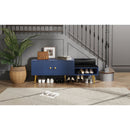 Modern Shoe Storage Bench with Hidden Storage and Upholstered Cushions for Bedside, Living Room and Entryway (Navy)