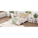 3 Pieces Bedroom Set with Queen Size Wooden Bed Frame, 1 Vintage  Nightstand and 1 Makeup Vanity Set with Stool,White