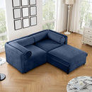 Stylish Blue Chenille 2-Seater Sofa with Ottoman Storage Seat, Cylindrical Backrest and Armrests, Modern Fabric Loveseat
