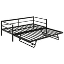 Twin Size Metal Daybed with LED and Adjustable Trundle, Pop Up Trundle, Black