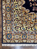 Indo Persian Rug 12x15, Mahal Sarouk Rug 12 x 15, Wool Hand Knotted Vintage Carpet, Navy Blue, Oversized Rug, Center Medallion