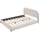 Queen Size Velvet Upholstered Platform Bed,Solid Frame and Stylish Curve-shaped Design, Beige