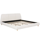 King Size Modern Upholstered Bed Frame with Linen Fabric and Solid Wood Legs, White