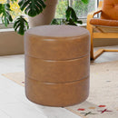 Round Upholstered Faux Leather Ottoman Footrest Camel