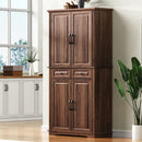 K&K 71' Tall Kitchen Pantry Cabinet with 3 Pull Out Cabinet Organizers, Farmhouse Embossed Texture Storage Cabinet with 6 Door Shelves, 2 Drawers, Freestanding Cupboard for Kitchen, Dining Room Brown