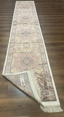 Turkish Silk Runner Rug 2.6 x 13, Dome Design, Hereke Runner, Bamboo Silk, New