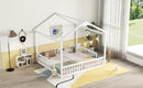 Double Twin House-Style Floor Bed with Fence, Guardrails, without door, White(Old Sku:W504P143317)