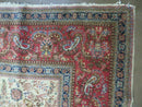 Persian Tabriz Rug 8x10, Antique Authentic Wool Oriental Carpet 8 x 10 ft, Bird Motifs Floral Boteh Paisleys, Cream Red Blue Vintage Handmade Rug