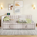 Full Size Upholstered L-Shaped Upholstered Daybed with Twin
Size Pop Up Trundle and USB ports, Beige