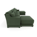 Elegant Four-Seater Sofa with Movable Ottoman, Lumbar Pillow, Green Chenille Fabric, Solid Wood Frame