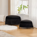 Upholstered 2-Piece Storage Ottoman Set with Metal Legs, Faux Fur, Black, 29.9' Wide