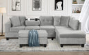Modern Sectional Sofa with Storage Ottoman, L-Shape Couch with 2 Pillows and Cup Holders, Gray Velvet, 105 inch