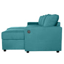 Convertible U-shaped Sectional Sofa with Storage Chaise Lounges & USB Ports, Teal, Twill Polyester, 103.9'
