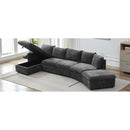 146.9" L-shaped Sofa Sectional Sofa Couch Pull-out Sofa Bed with a Movable Storage Ottoman, a Storage Chaise Lounge and Two USB Ports for Living Room, Grey