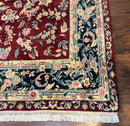 Indo Persian Rug 8x10, Floral Allover with Bird Pictorials, Maroon and Navy Blue, Handmade Wool Area Rug