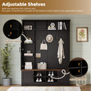 ON-TREND Versatile 3-in-1 Hall Tree with 6 Hooks, Farmhouse Walnut Storage Bench with Adjustable Shelves, 55'W Modern Entryway Coat Rack with Multiple Storage Space for Mudroom, Living Room, Black