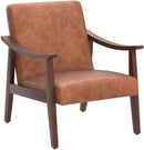 Brown PU Leather Accent Chairs Set of 2 Mid Century Modern