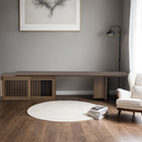 Mid-Century Modern 2 in 1 PET FRIENDLY Walnut TV Stand With Extendable table Soft cushion Sliding door Cat friendly furniture