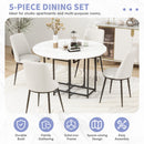 TOPMAX Space-Saving 5-Piece Extendable Kitchen Dining Table Set for Small Spaces - Round Faux Marble Top with Black Frame, 4 Upholstered Chairs, Compact Foldable Design,White+Beige