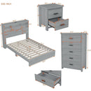 4-Pieces Bedroom Sets Queen Size Vintage Wooden Bed Frame with 2 Nightstands and 1 Dresser,Light Gray