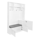 ON-TREND Elegant Design Hall Tree with Comfort and Storage Solutions, Functional Hallway Shoe Cabinet with Bench&Cushion, Modern Coat Rack with Hooks for Entryways, White (OLD SKU: SD000026AAK)