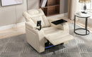 Home Theater Recliner with 270 Degree Swivel, PU Leather, Power Recliner with Tray Table, Phone Holder, Cup Holder, USB Port, White