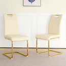 Modern Light Yellow PU dining chair Living room chair Upholstered chair, gold metal chair leg design, kitchen, living room, bedroom, dining room side chair (Set of 4)