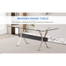 Dining table. Modern tempered glass dining table. Large modern office desk with silver plated metal legs and black MDF crossbars, suitable for both home and office use. Kitchen. 71 ''x35.4''x30 ''