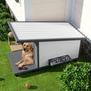 Modern Design Outdoor Dog House with Food Bowl and Wheels, Grey Pine, 44.1 x 22.1 x 28.8 inches